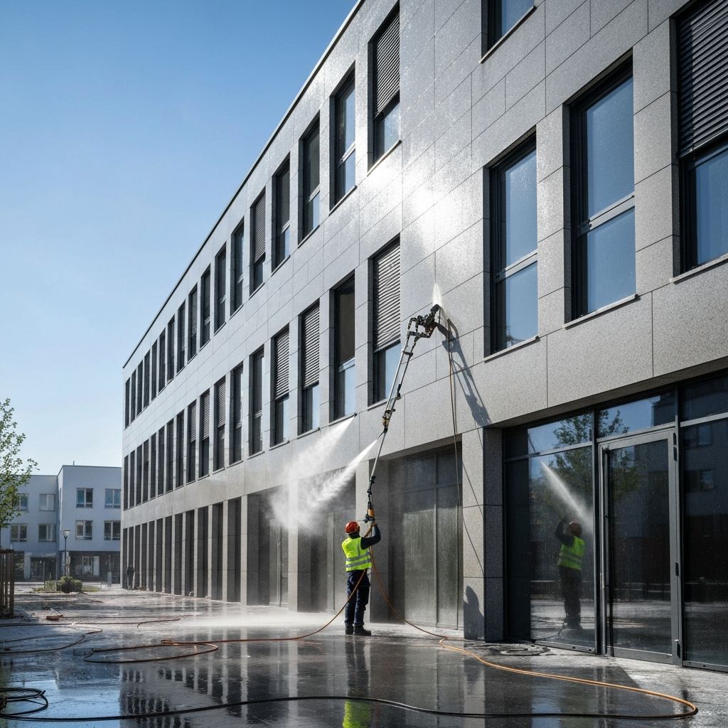 Fassadenreinigung eines Gebäudes in Augsburg