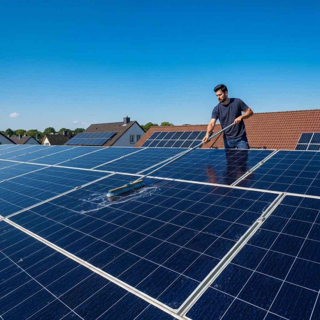 Solaranlagenreinigung auf einem Dach in Augsburg